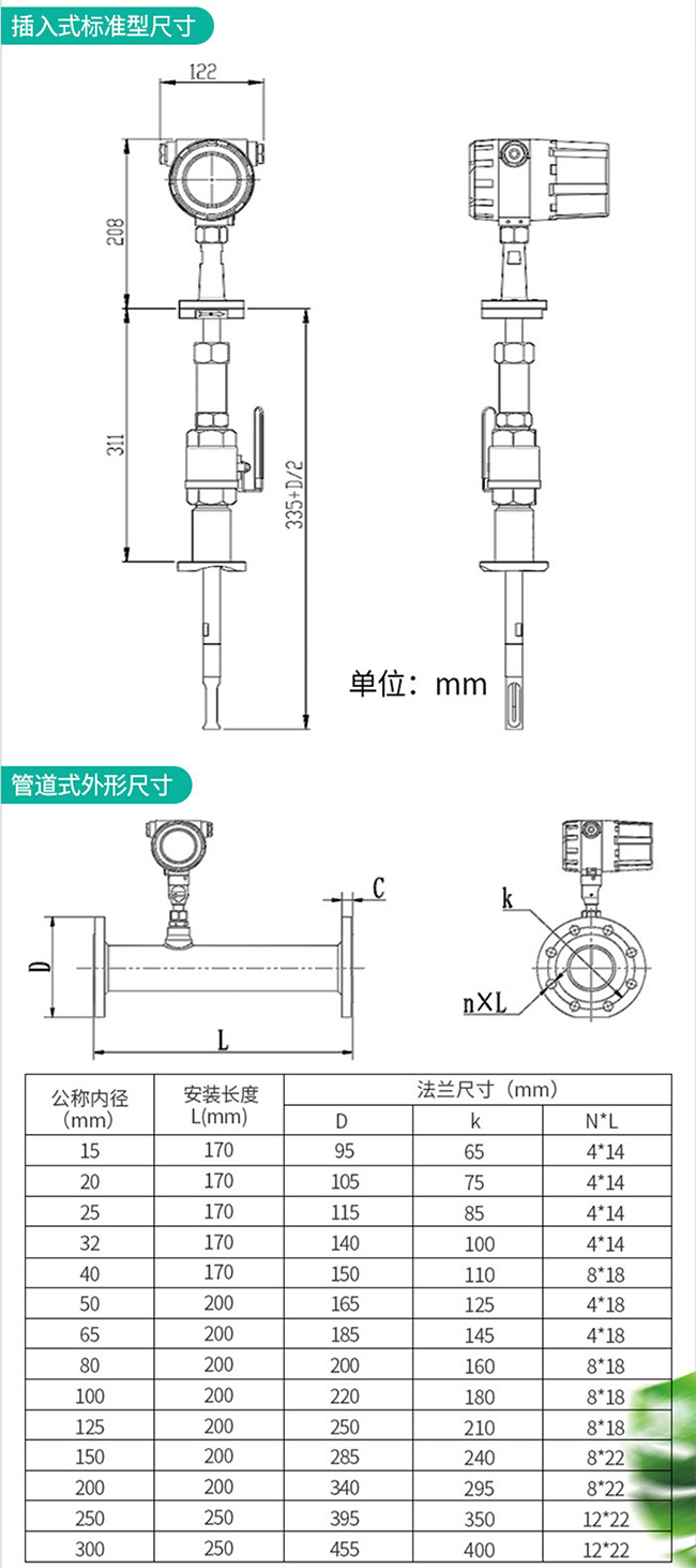 不銹鋼熱式氣體質(zhì)量流量計(jì)外形結(jié)構(gòu)尺寸圖